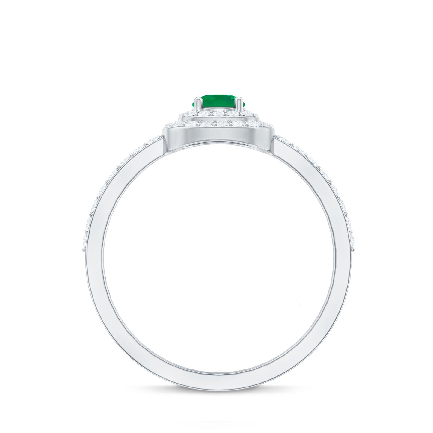 Round Emerald and Diamond Double Halo Engagement Ring
