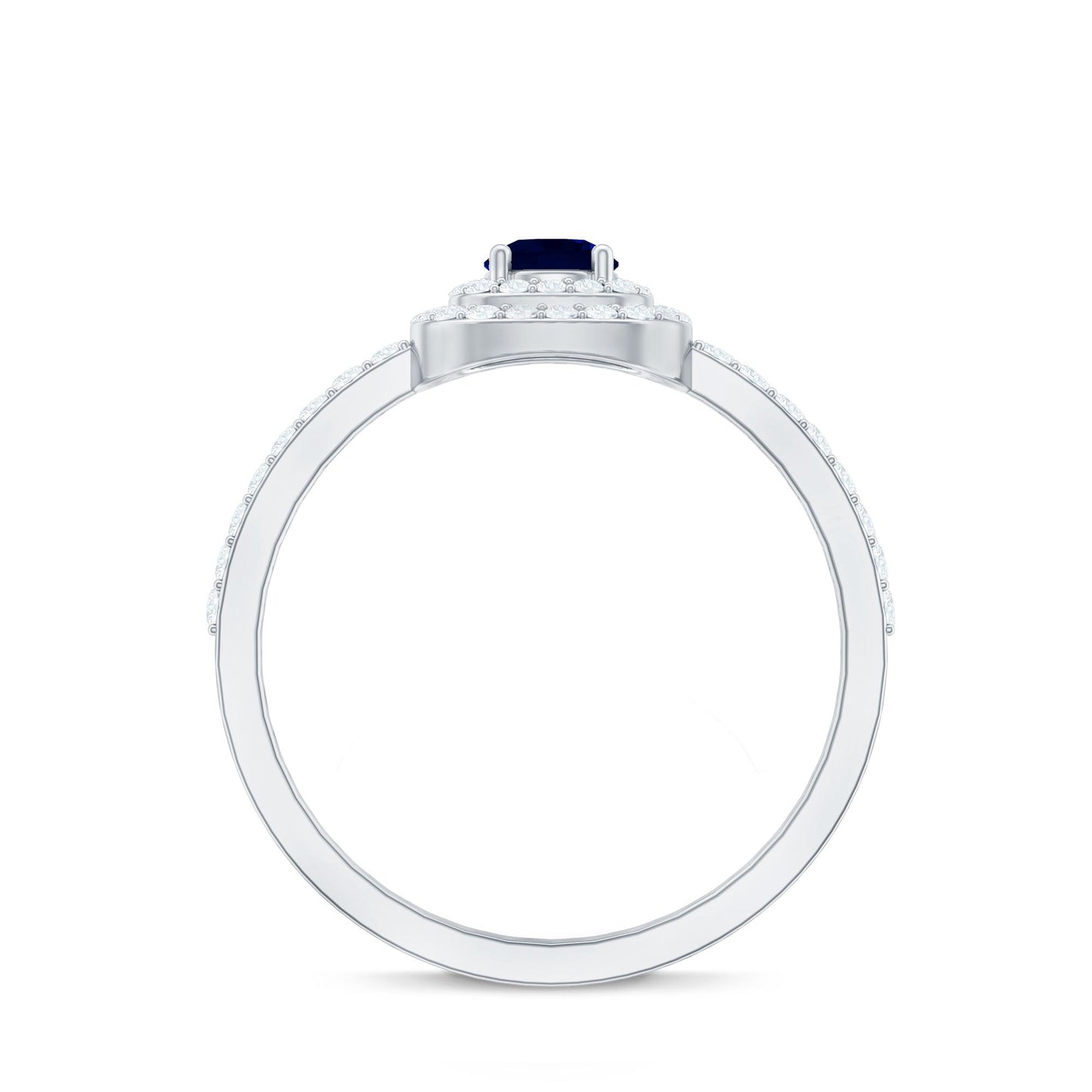 0.4 Carat Classic Blue Sapphire Double Halo Engagement Ring with Diamond