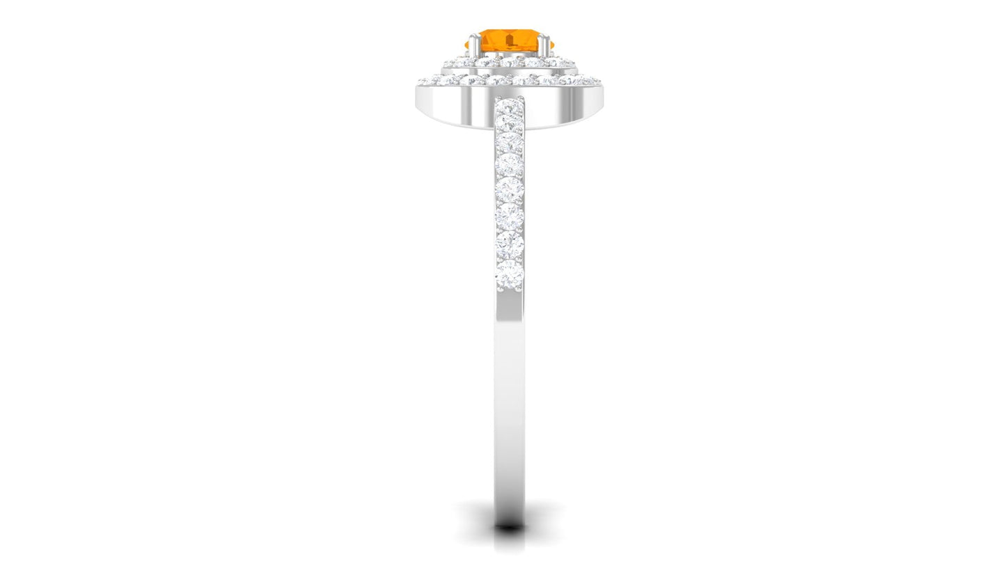 0.4 Carat Classic Fire Opal Double Halo Engagement Ring with Diamond