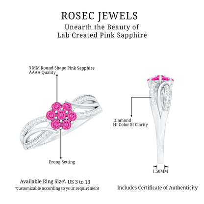 Flower Inspired Lab Grown Pink Sapphire and Diamond Infinity Engagement Ring