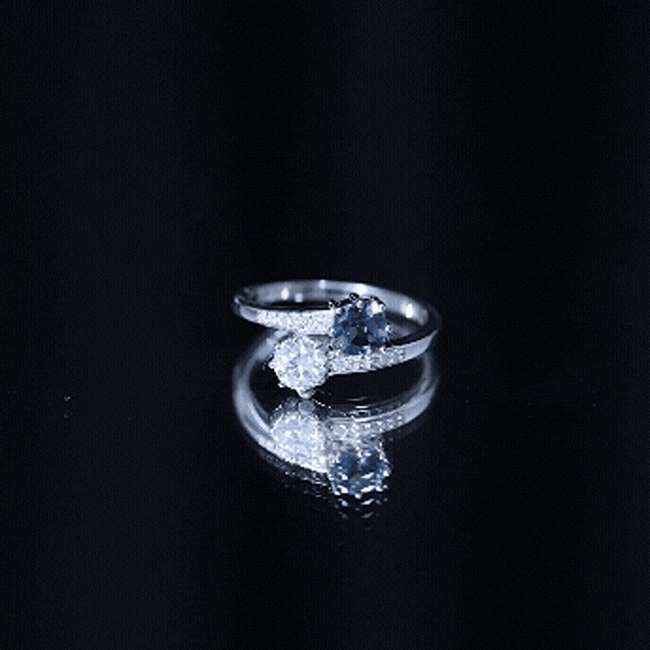 London Blue Topaz Designer Two Stone Engagement Ring in Silver