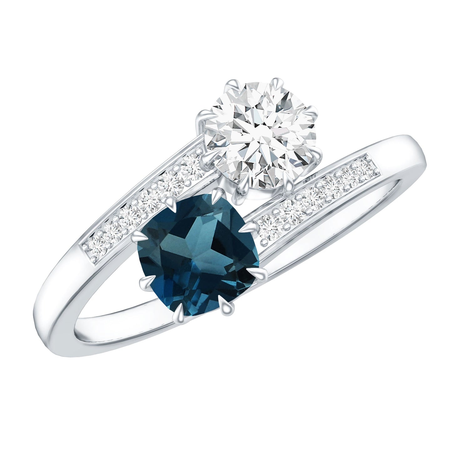 London Blue Topaz Designer Two Stone Engagement Ring in Silver