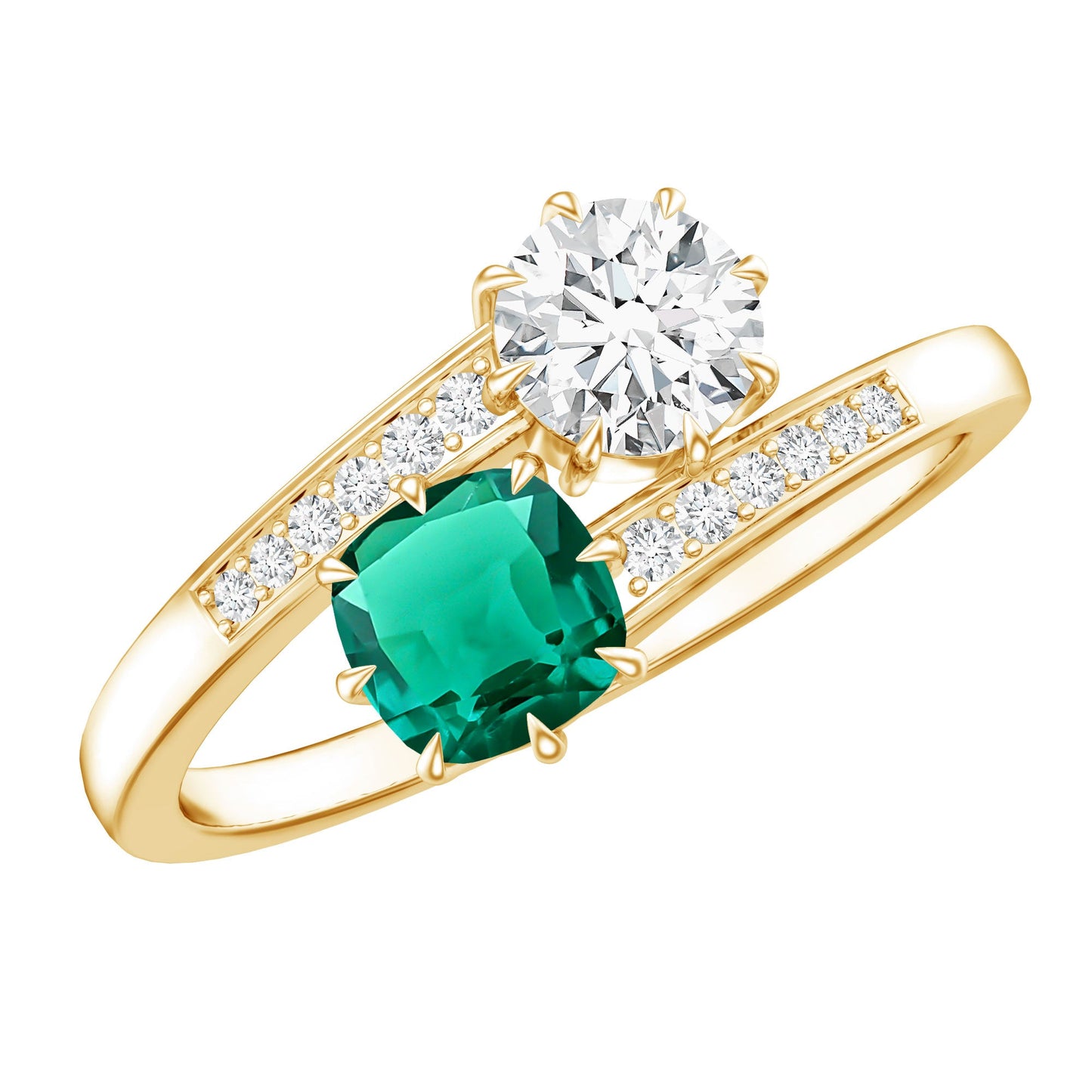 Lab Created Emerald and Moissanite Two Stone Engagement Ring in Silver