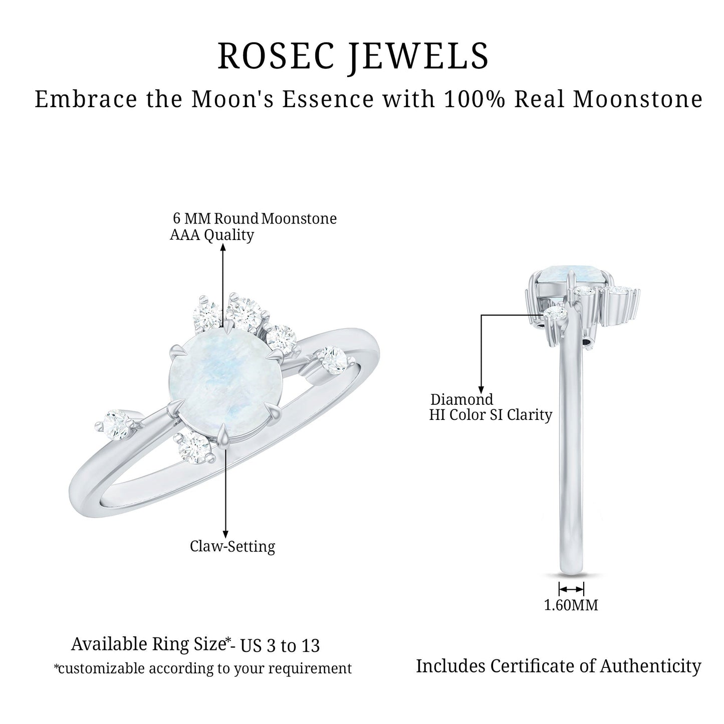 Moonstone and Diamond Scatter Promise Ring