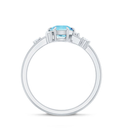 Genuine 0.8 Aquamarine Pre Engagement Ring with Scatter Diamonds