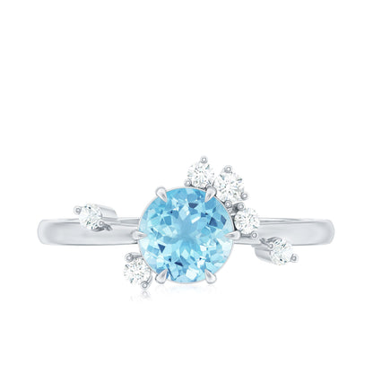 Genuine 0.8 Aquamarine Pre Engagement Ring with Scatter Diamonds