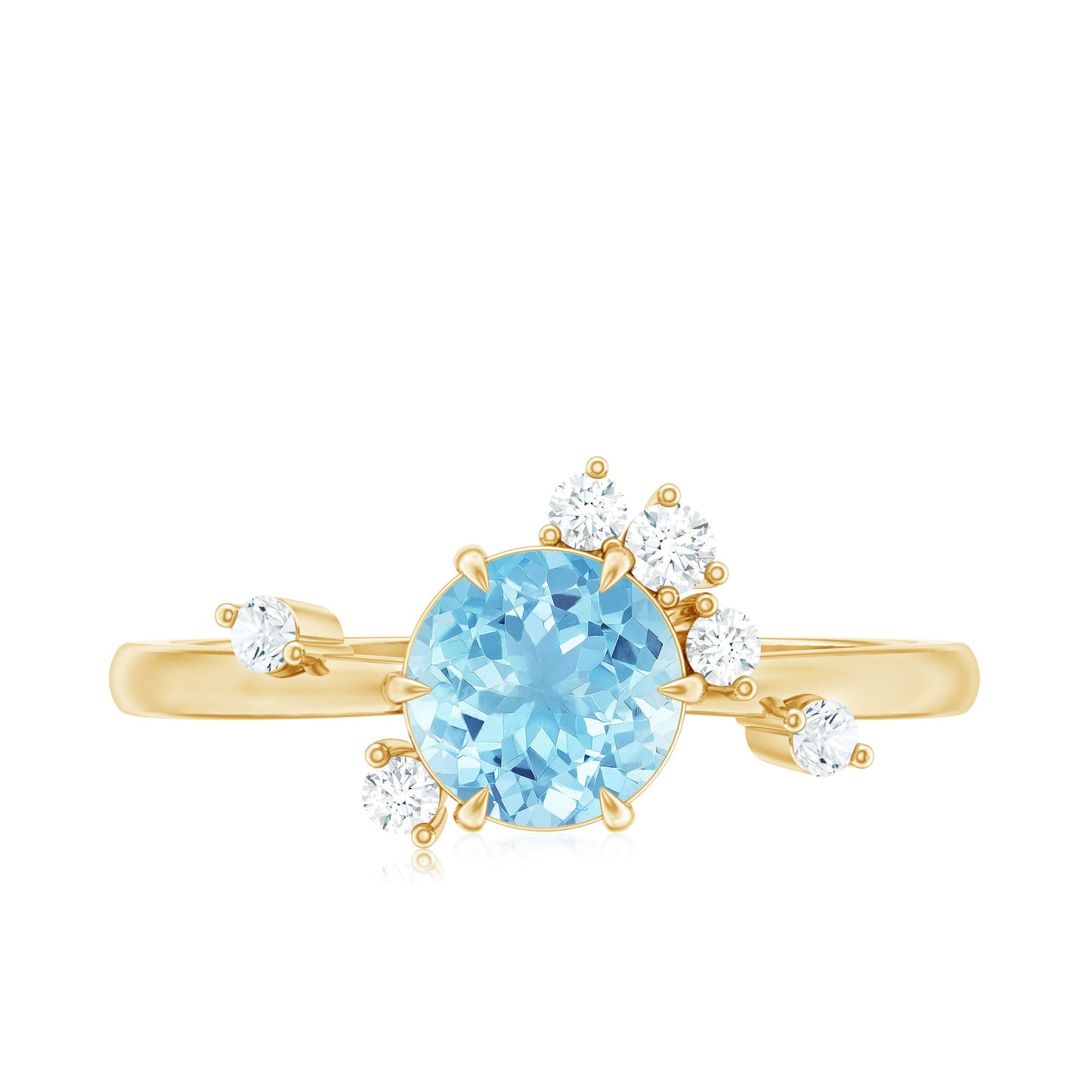 Genuine 0.8 Aquamarine Pre Engagement Ring with Scatter Diamonds
