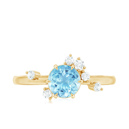 Genuine 0.8 Aquamarine Pre Engagement Ring with Scatter Diamonds