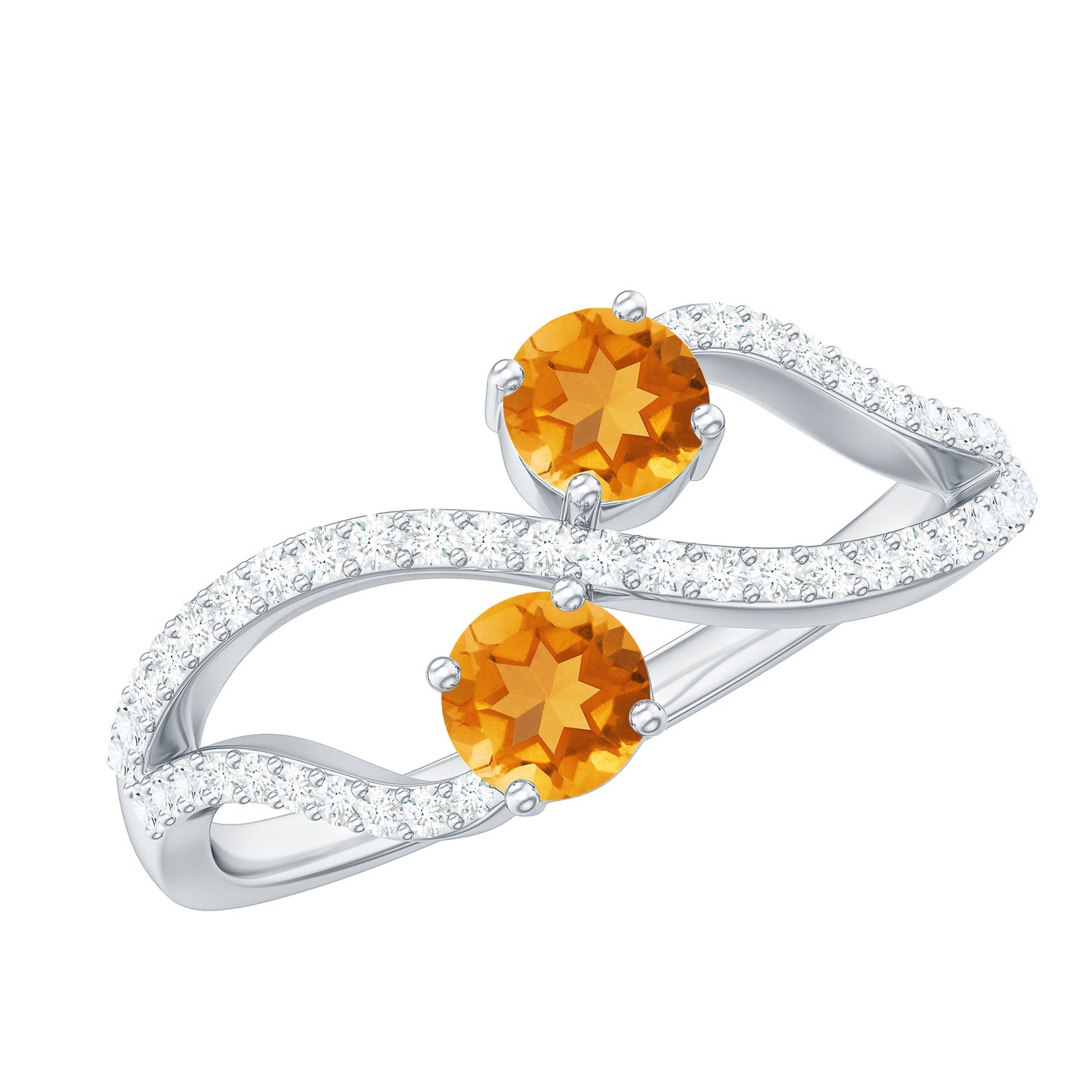 Natural Citrine Toi Et Moi Engagement Ring with Diamond