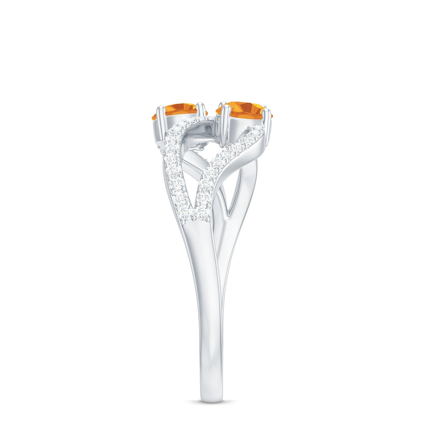 Natural Citrine Toi Et Moi Engagement Ring with Diamond