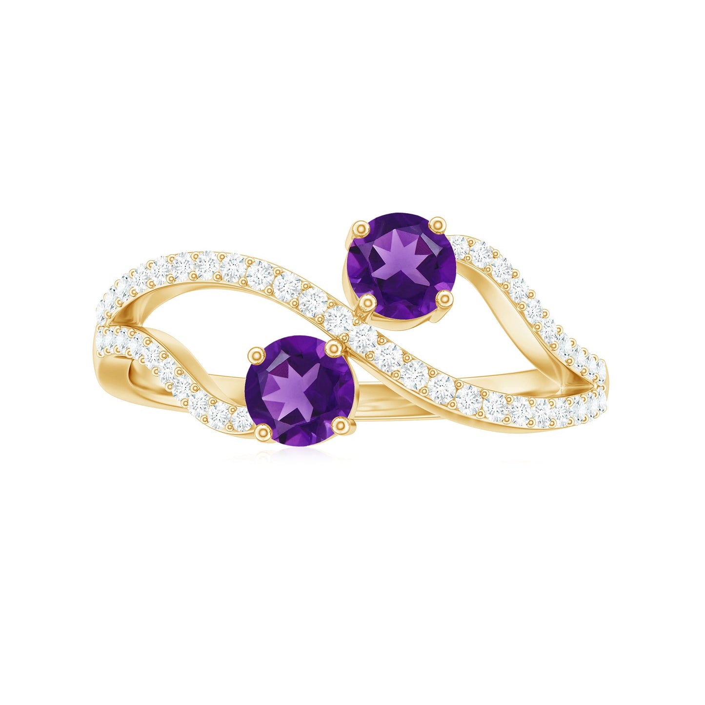 Real Amethyst Toi Et Moi Engagement Ring with Diamond
