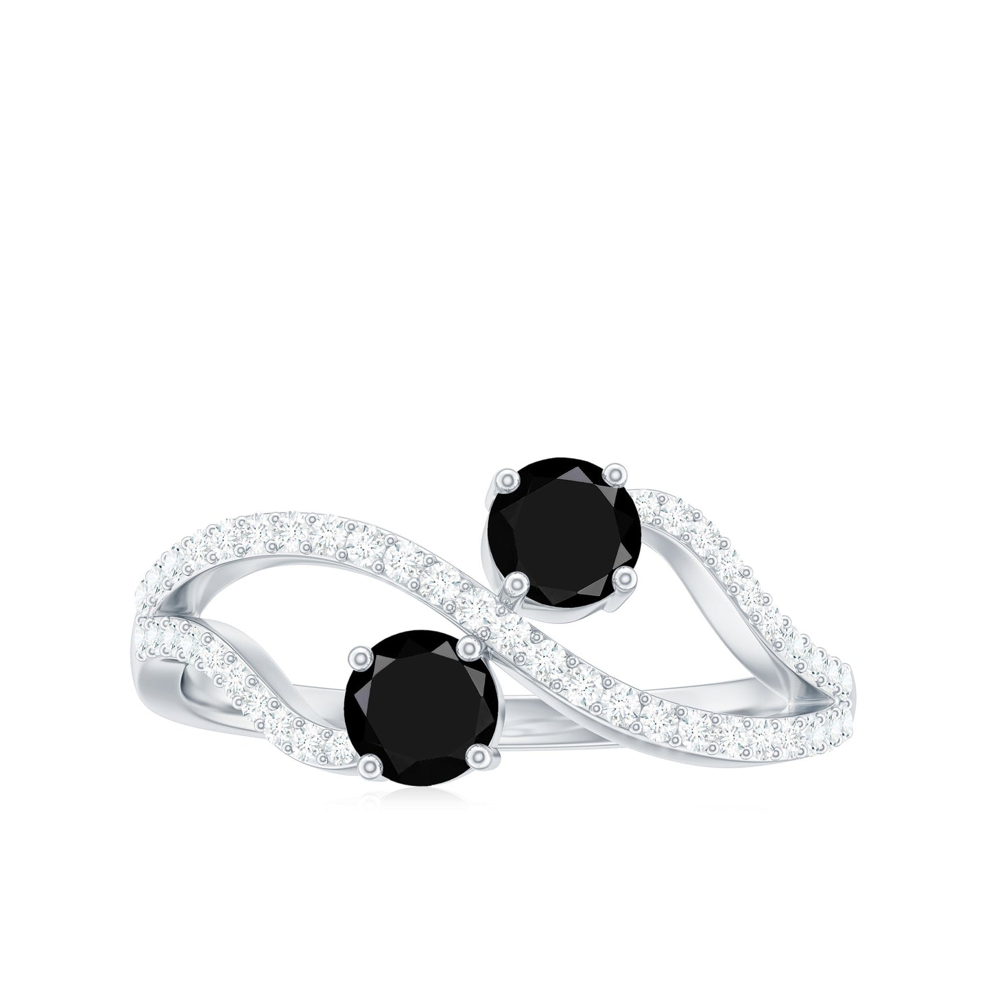 Natural Black Onyx 2 Stone Promise Ring with Diamond