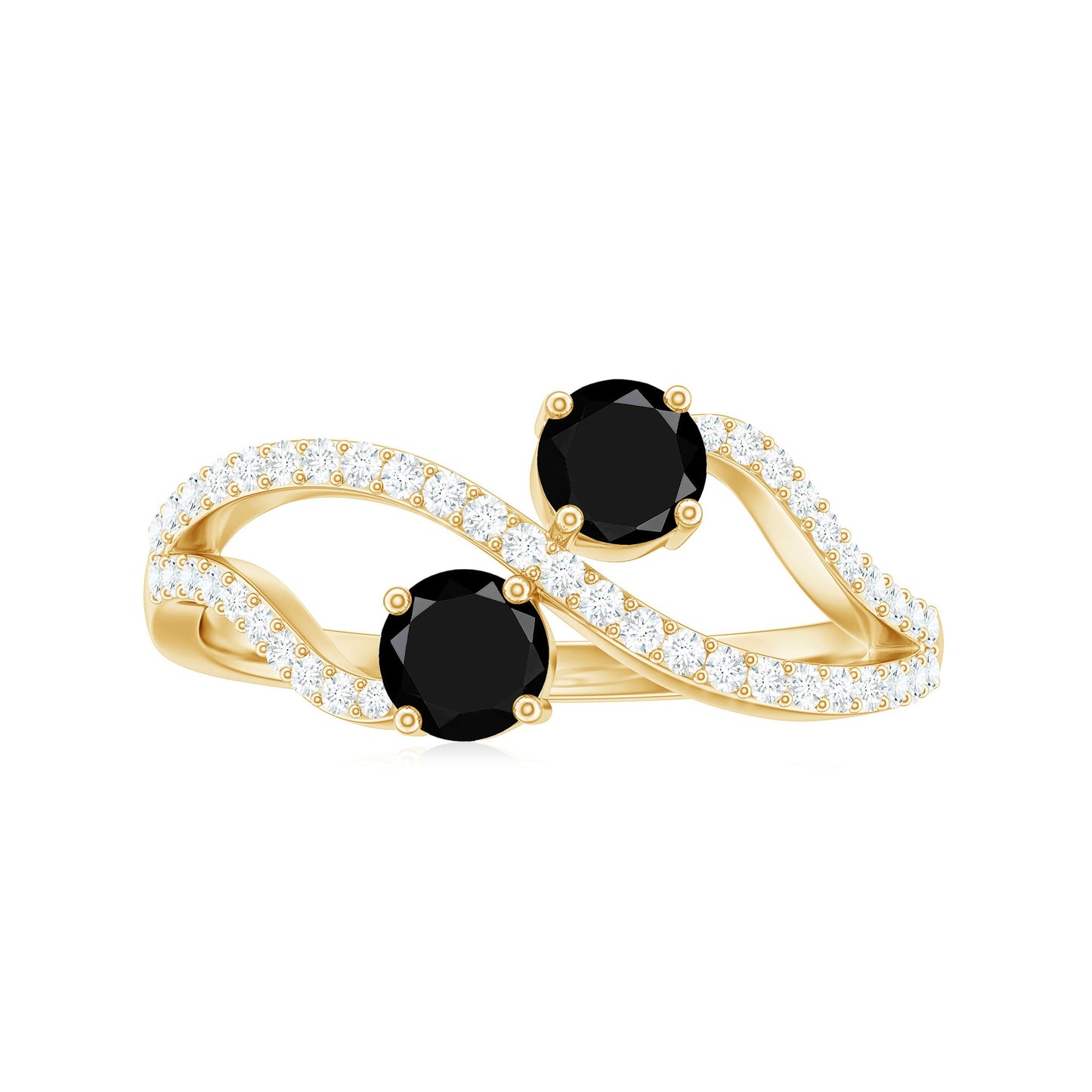 Natural Black Spinel 2 Promise Ring with Diamond