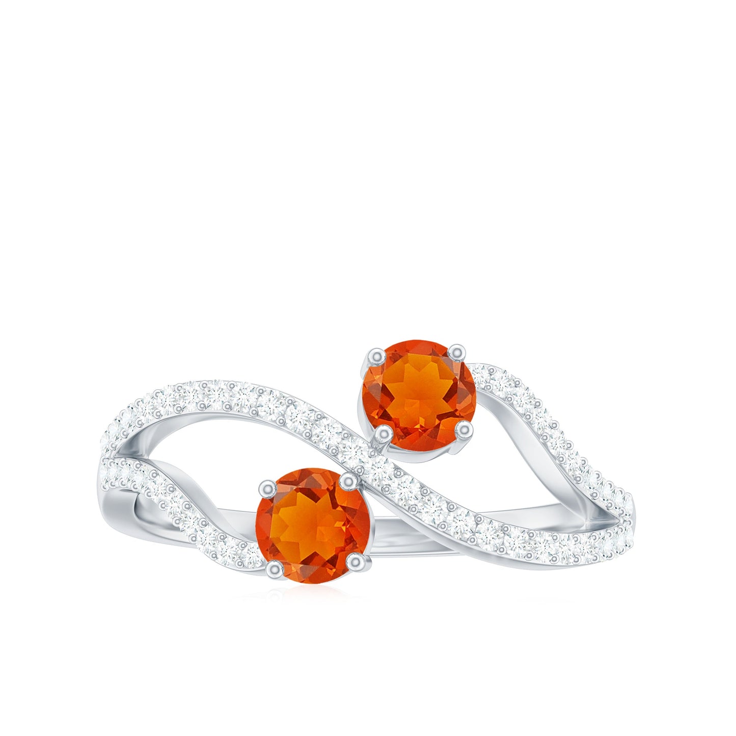 Fire Opal and Diamond Two Stone Cocktail Engagement Ring