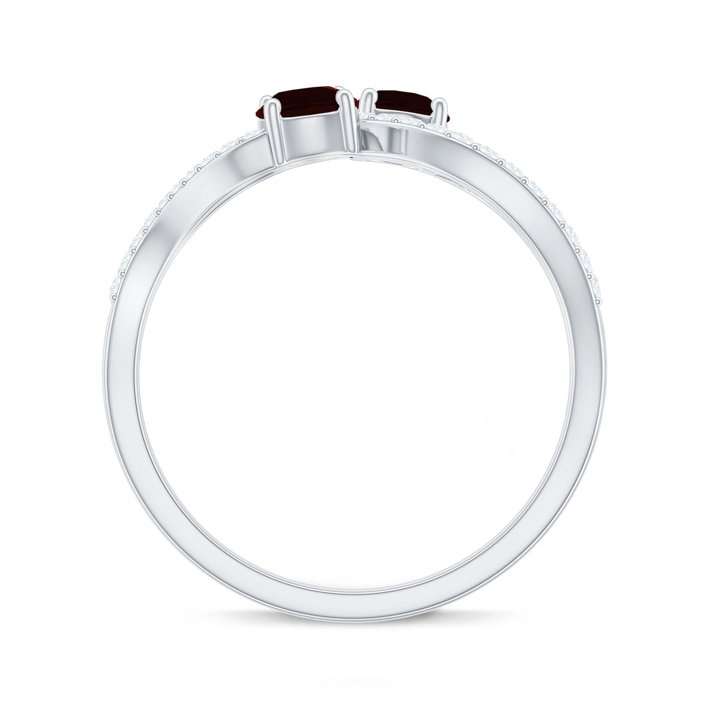 Natural Garnet 2 Stone Engagement Ring with Diamond