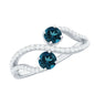 Natural London Blue Topaz 2 Stone Promise Ring with Diamond