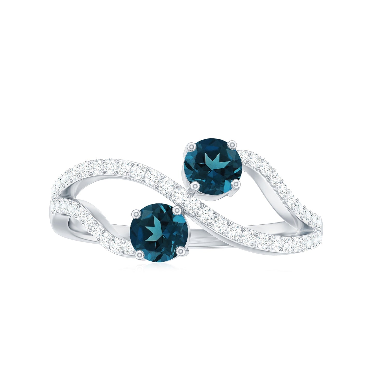 Natural London Blue Topaz 2 Stone Promise Ring with Diamond