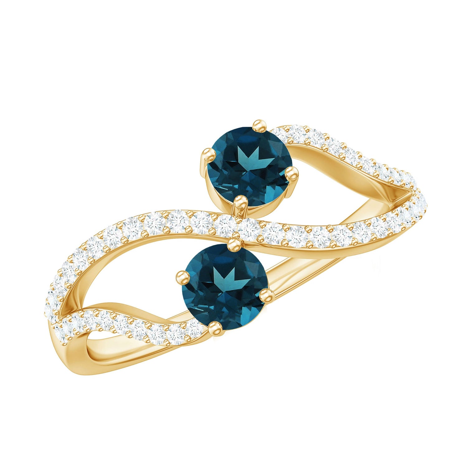Natural London Blue Topaz 2 Stone Promise Ring with Diamond