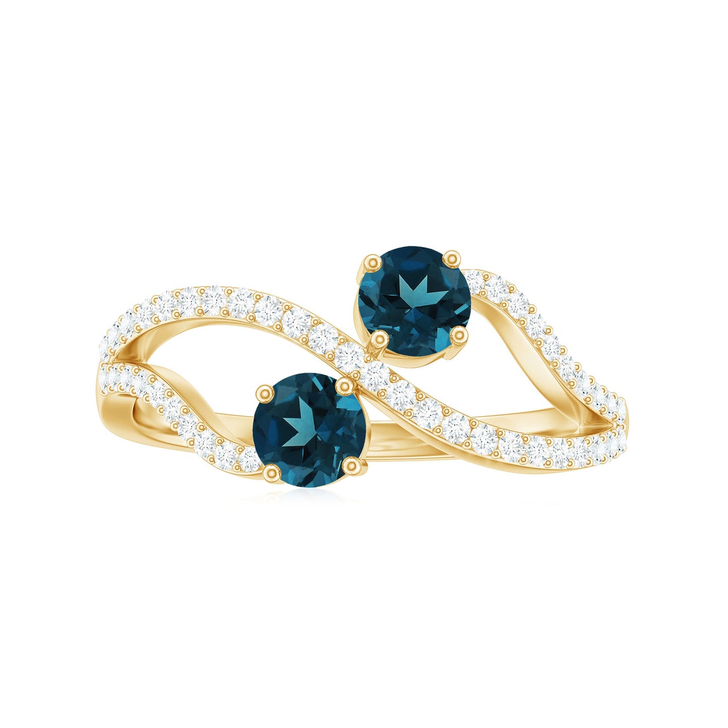 Natural London Blue Topaz 2 Stone Promise Ring with Diamond