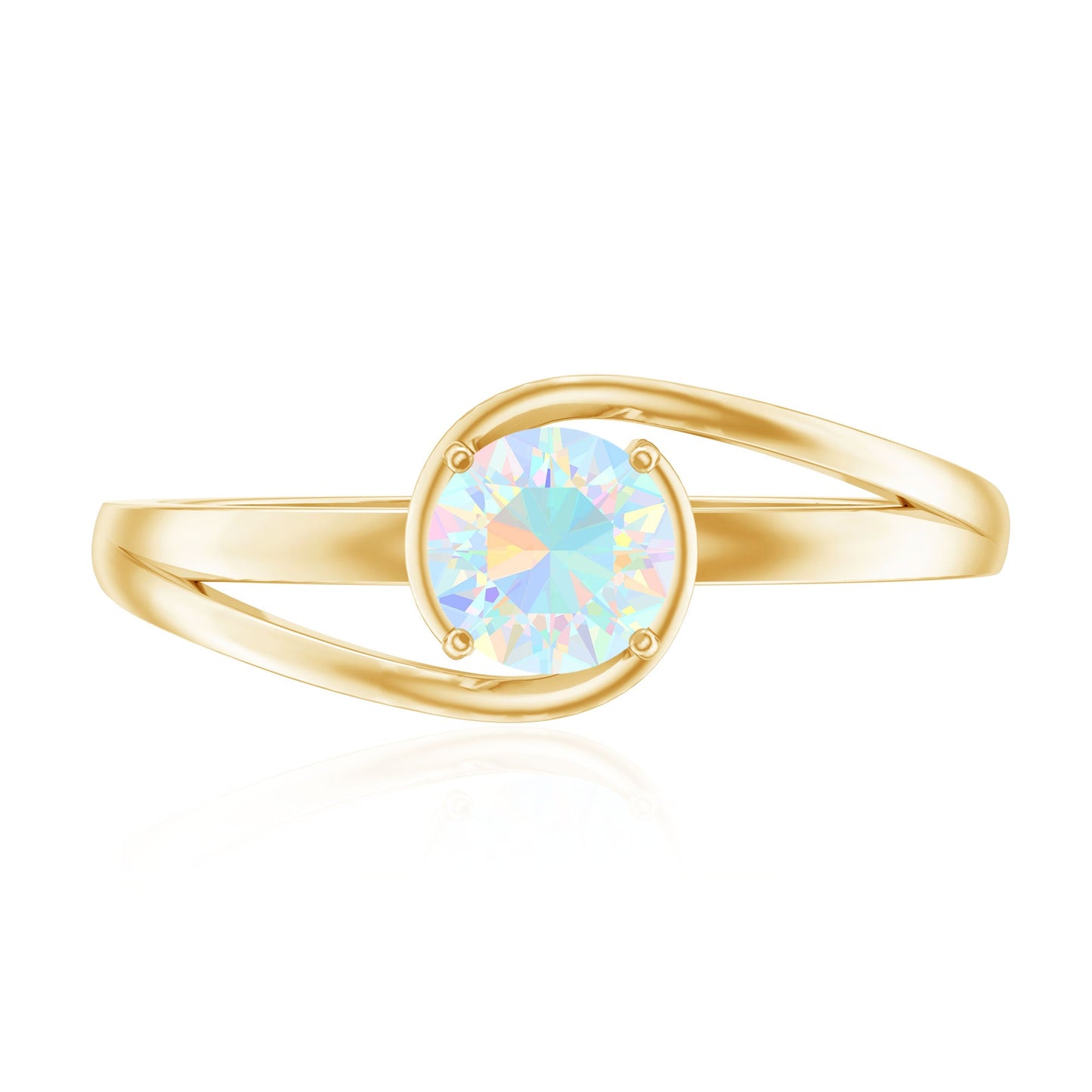 Natural Ethiopian Opal Solitaire Ring with Bypass Shank