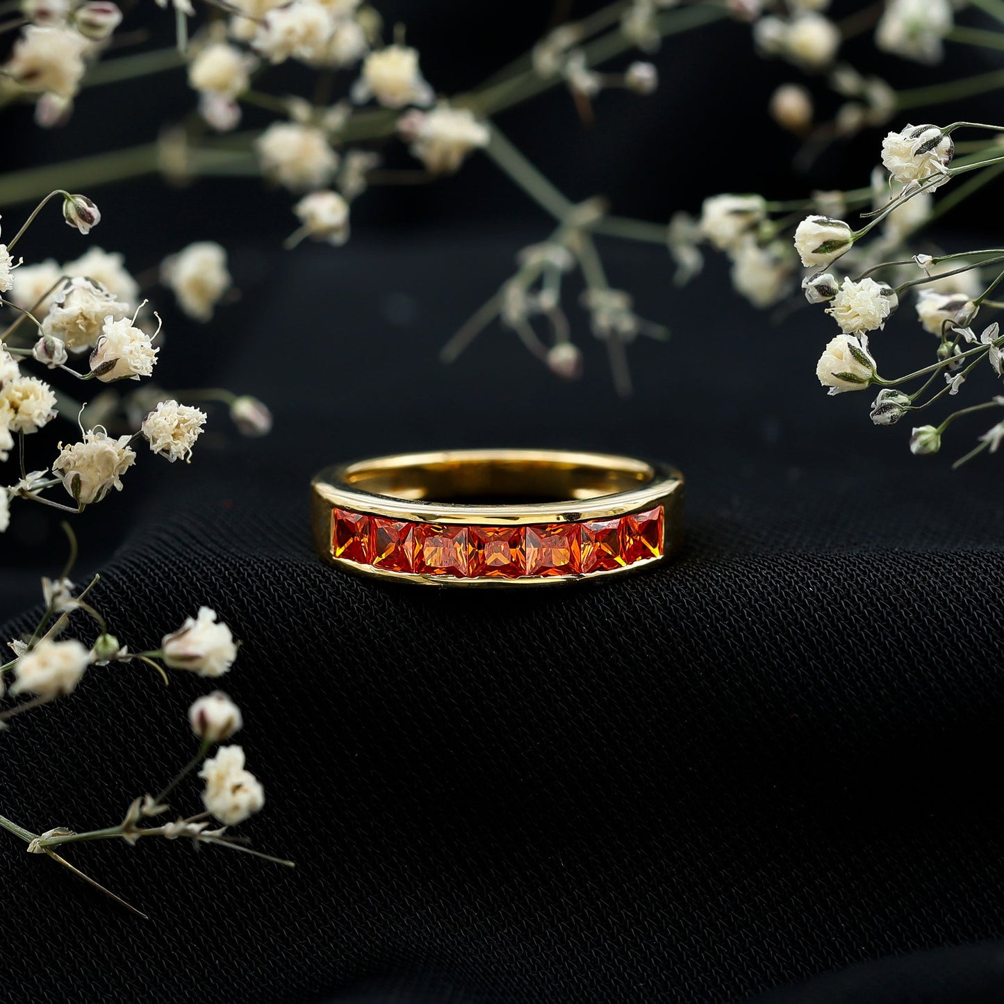 Princess Cut Lab Grown Orange Sapphire Half Eternity Band in Channel Set