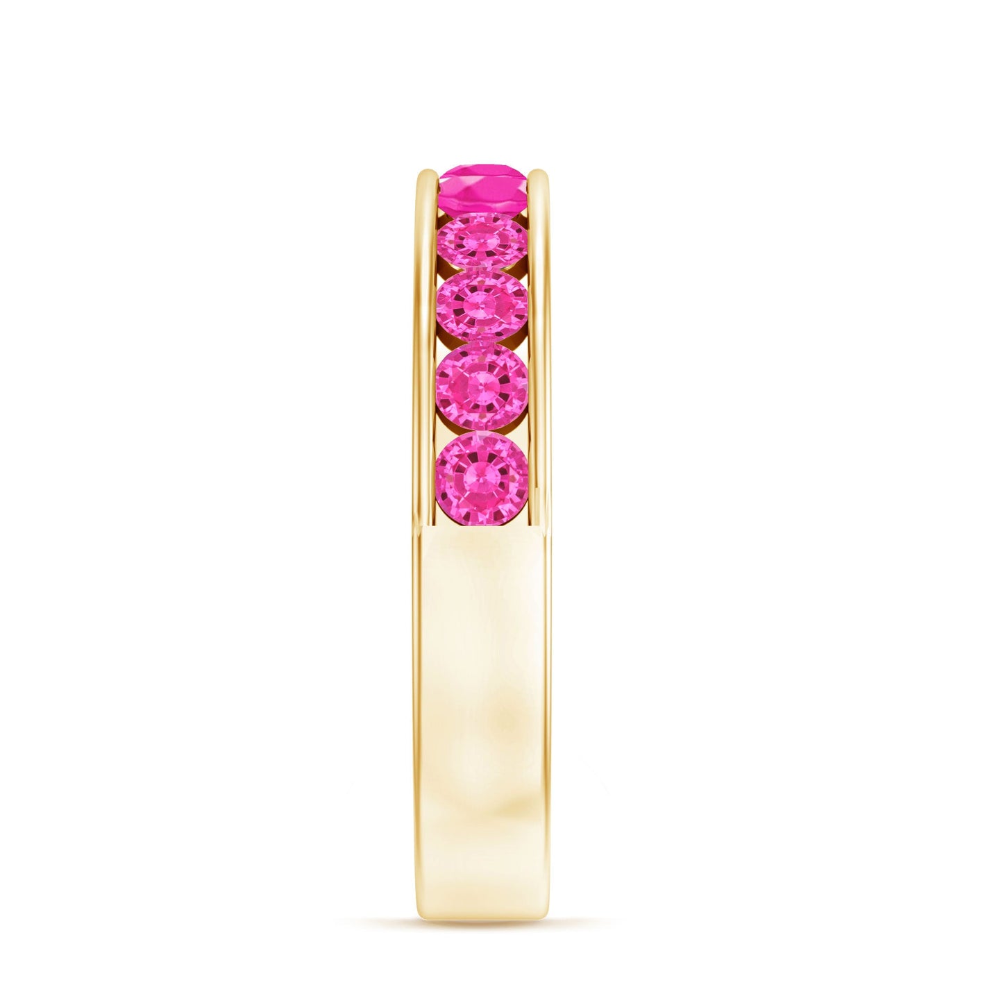 Round Lab Created Pink Sapphire Half Eternity Band in Channel Setting