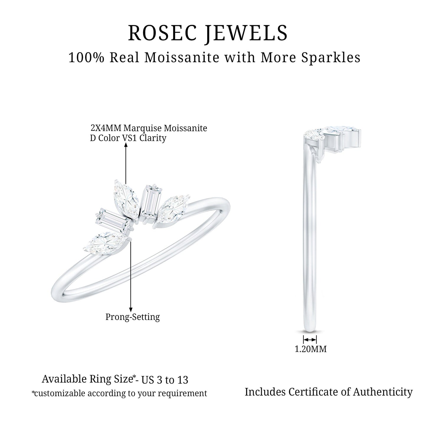 Marquise and Baguette Moissanite Enhancer Ring