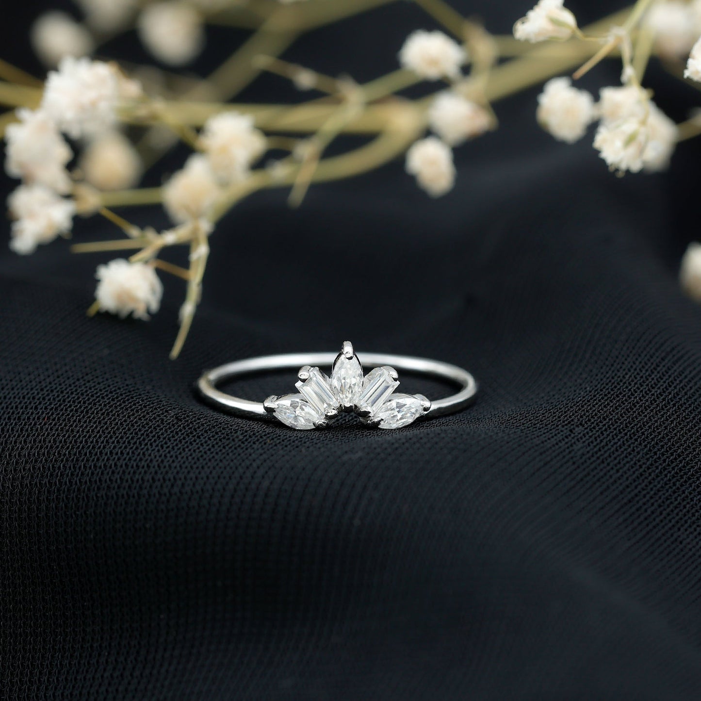 Marquise and Baguette Moissanite Enhancer Ring