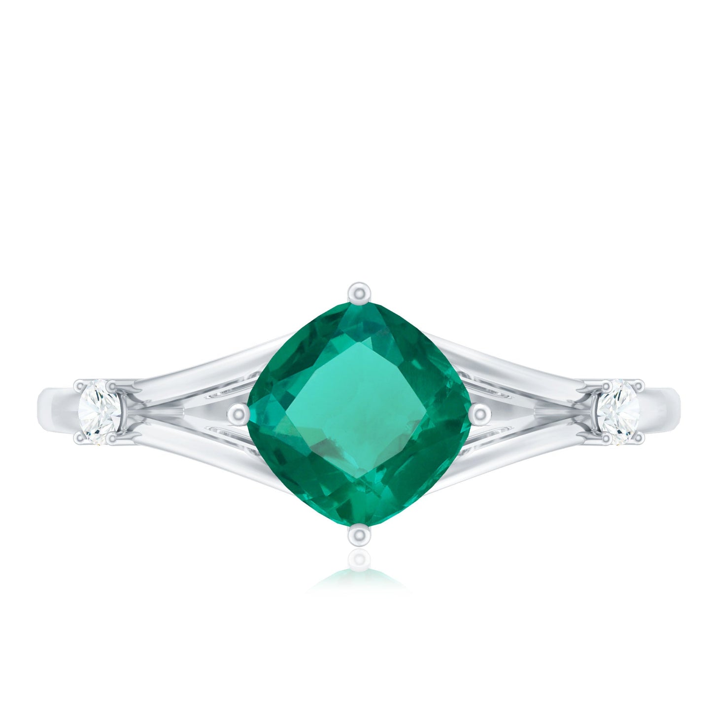 Certified 0.9 Carat Cushion Cut Lab Grown Emerald Diamond Engagement Ring with Split Shank