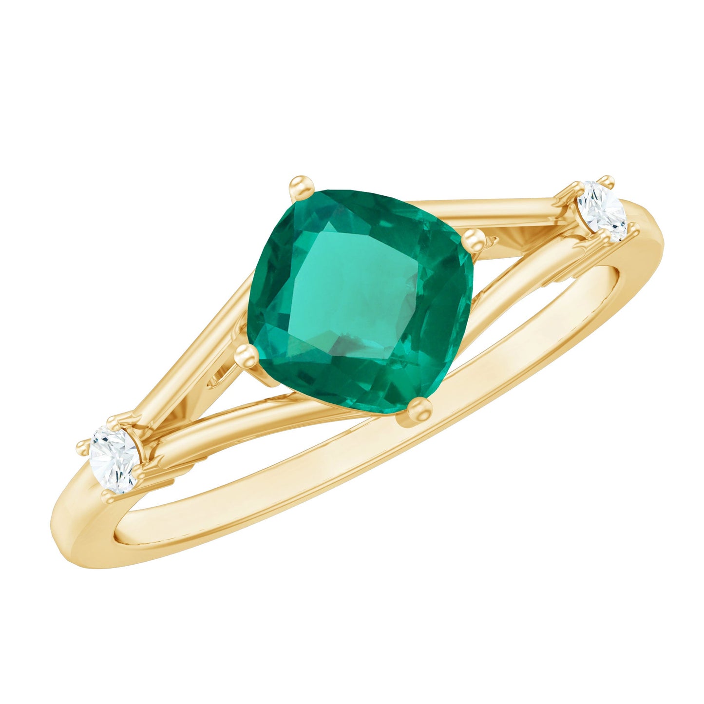 Certified 0.9 Carat Cushion Cut Lab Grown Emerald Diamond Engagement Ring with Split Shank