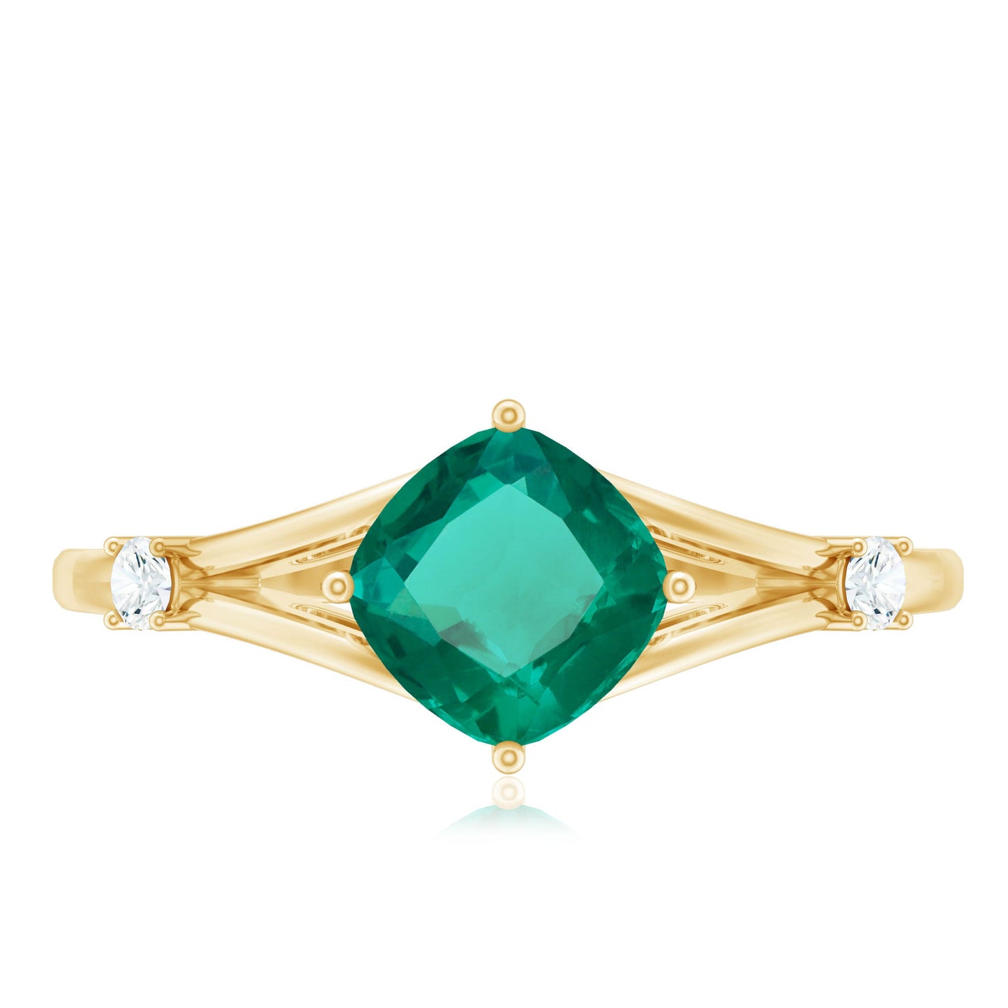 Certified 0.9 Carat Cushion Cut Lab Grown Emerald Diamond Engagement Ring with Split Shank