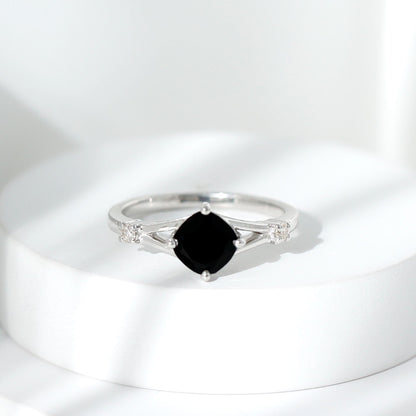 Cushion Black Onyx Split Shank Engagement Ring with Diamond