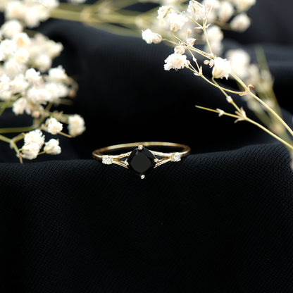 Cushion Black Onyx Split Shank Engagement Ring with Diamond