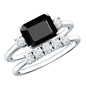 Emerald Cut Black Onyx and Diamond Wedding Ring Set
