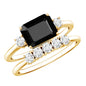 Emerald Cut Black Onyx and Diamond Wedding Ring Set
