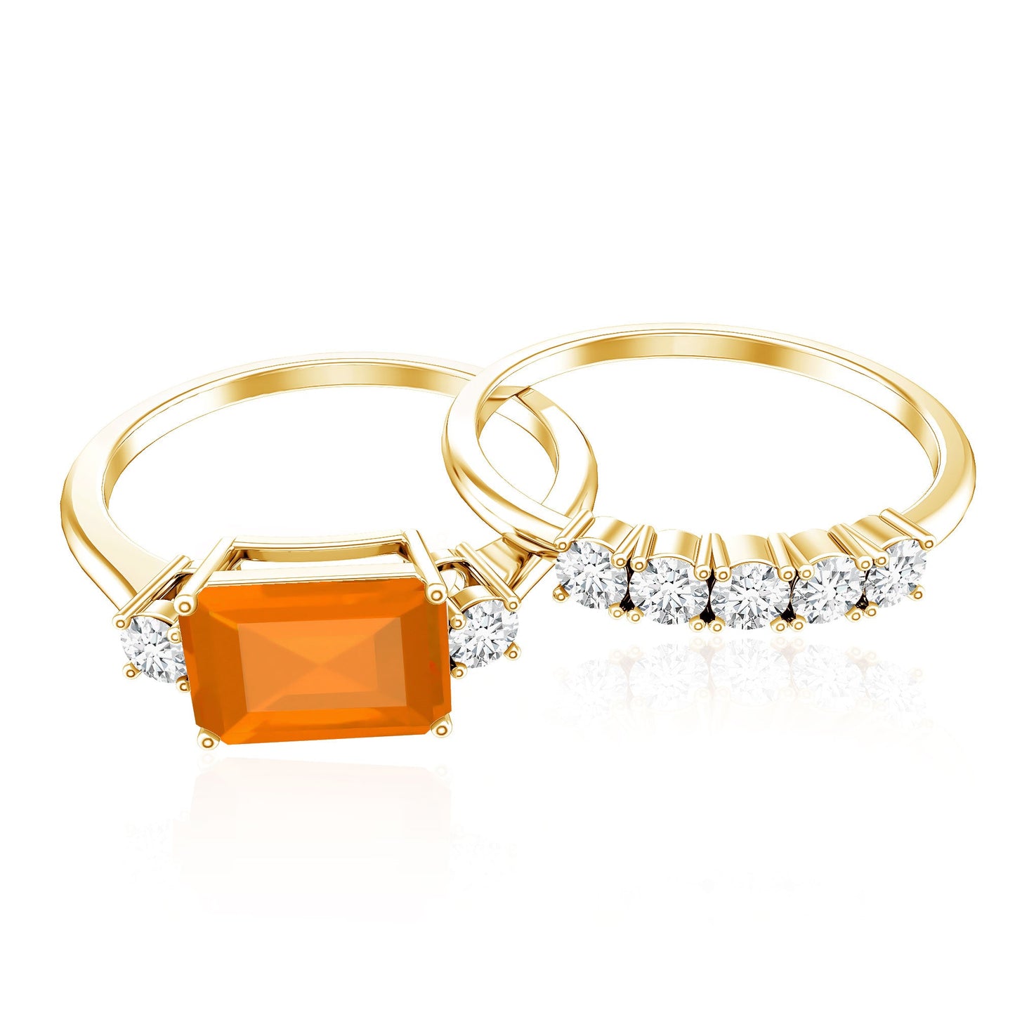 1 Carat Emerald Cut Fire Opal and Diamond Engagement Ring with Enhancer