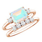 Natural Ethiopian Opal Diamond Emerald Cut Engagement Ring and Wedding Band Set