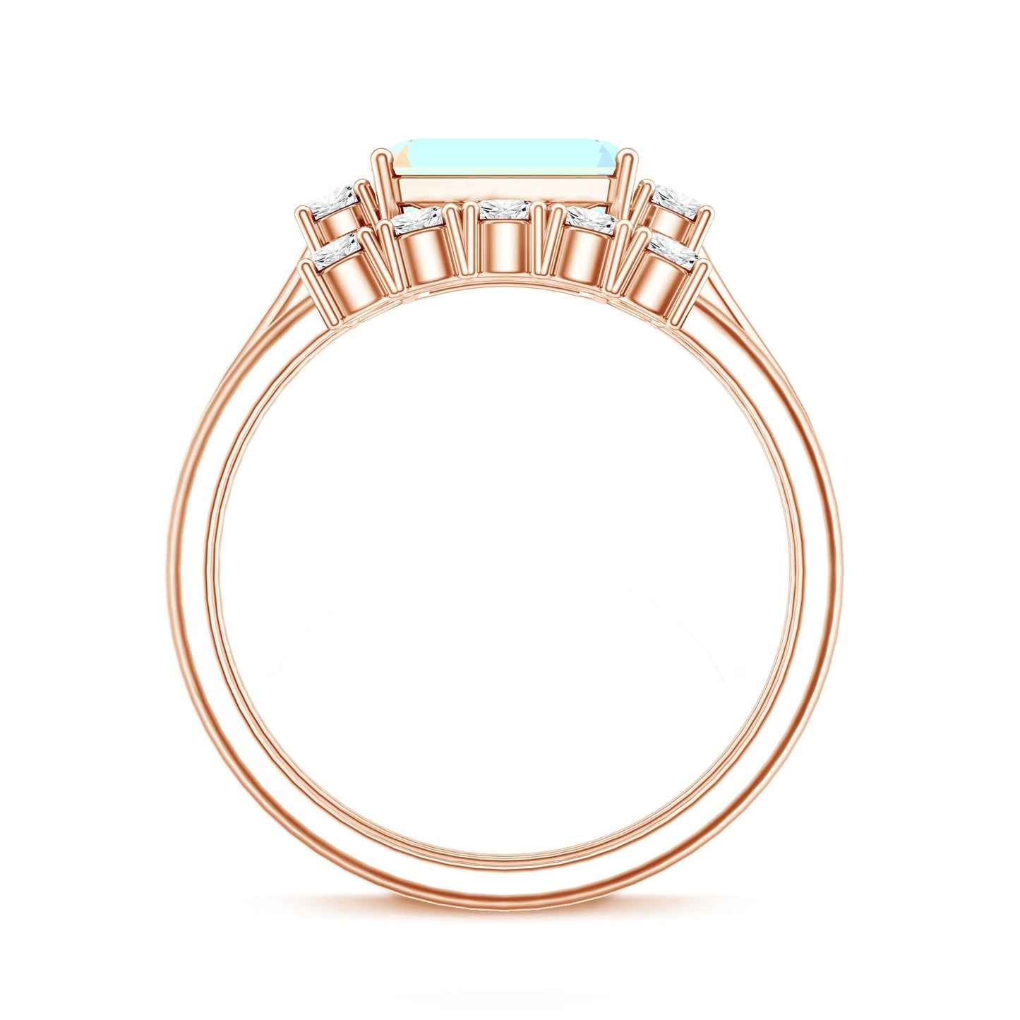Natural Ethiopian Opal Diamond Emerald Cut Engagement Ring and Wedding Band Set