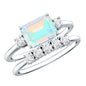 Natural Ethiopian Opal Diamond Emerald Cut Engagement Ring and Wedding Band Set