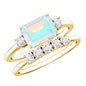 Natural Ethiopian Opal Diamond Emerald Cut Engagement Ring and Wedding Band Set