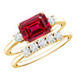 East West Set Emerald Cut Lab Ruby Engagement Ring with Diamond Wedding Band