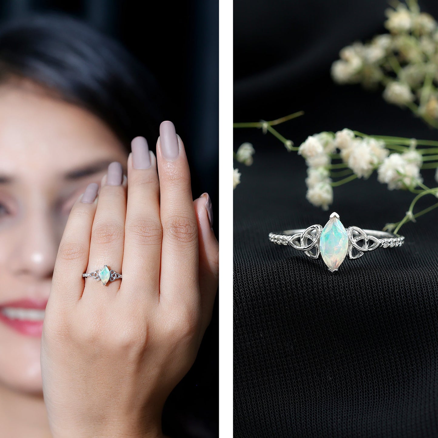 Natural Ethiopian Opal Diamond Engagement Ring with Celtic Knot