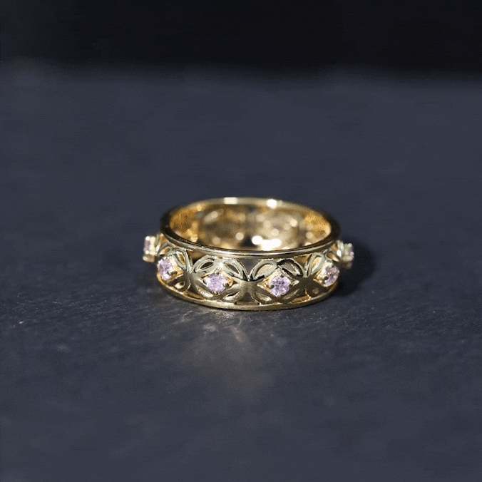 Lab Created Pink Sapphire Wedding Band with Celtic Details