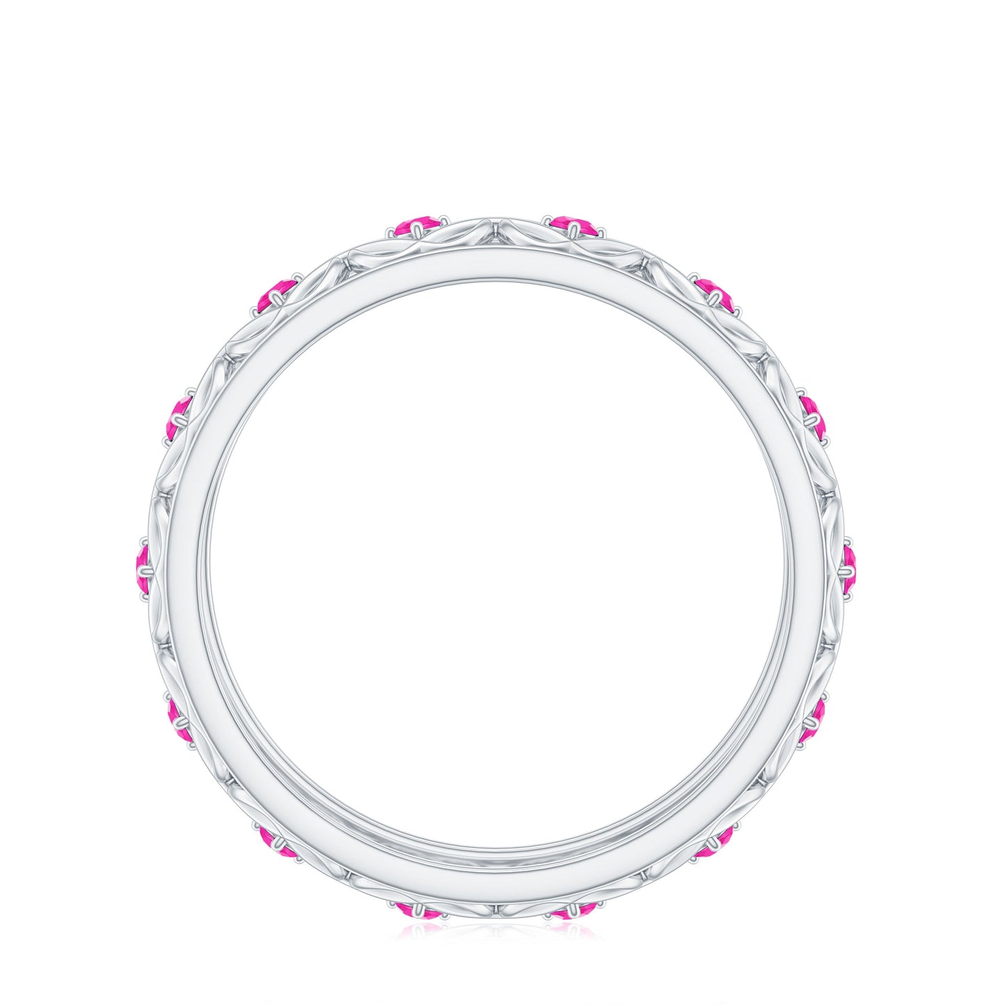 Lab Created Pink Sapphire Wedding Band with Celtic Details