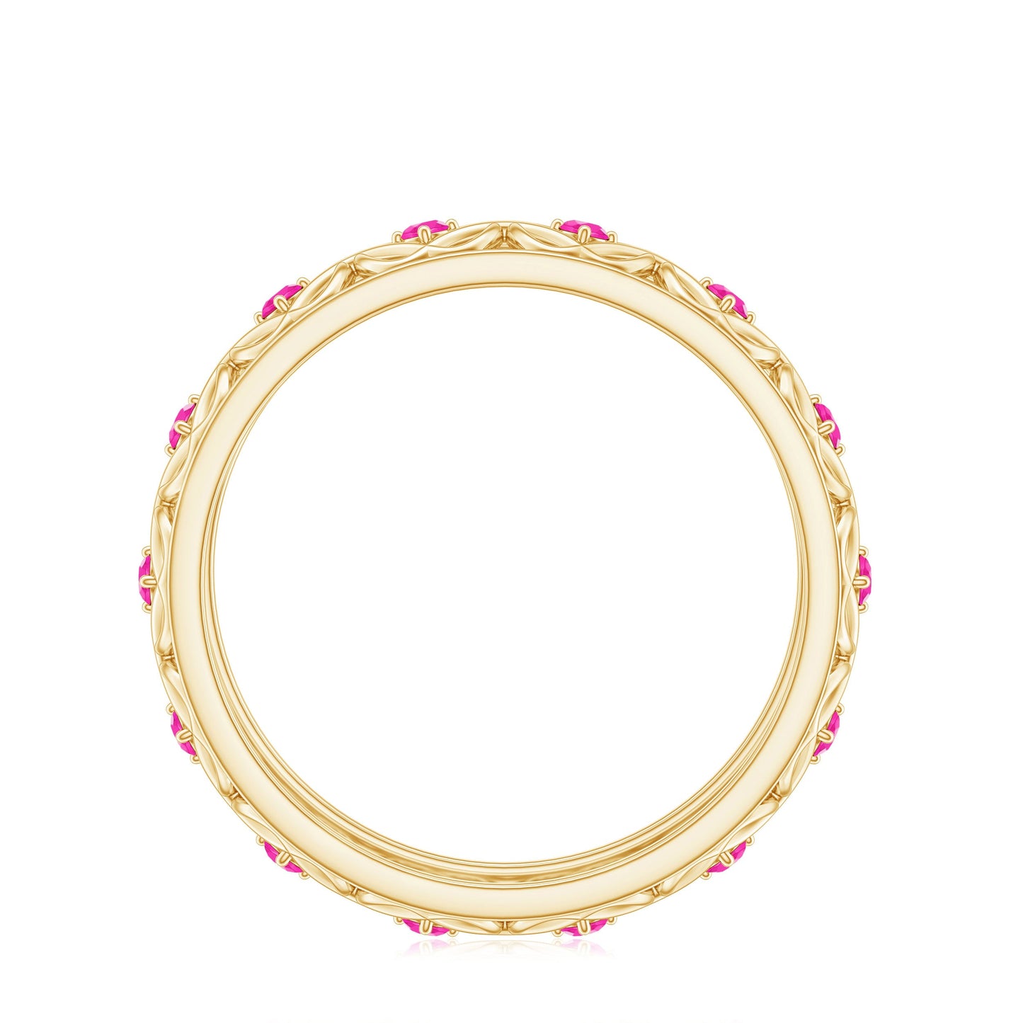 Lab Created Pink Sapphire Wedding Band with Celtic Details