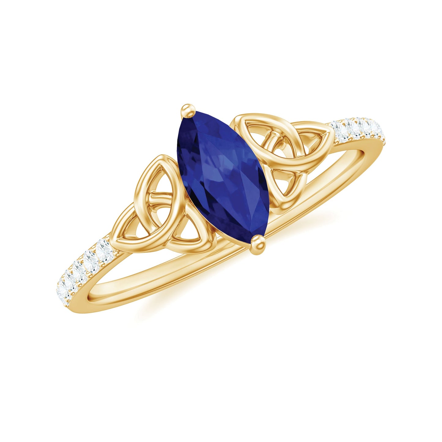 Certified 0.7 Carat Lab Grown Blue Sapphire Diamond Marquise Engagement Ring with Celtic Knot