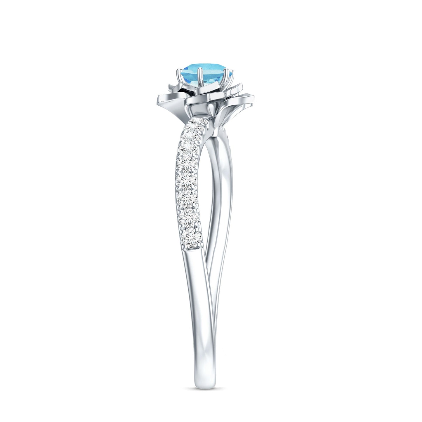 Floral Inspired Aquamarine Rose Engagement Ring with Diamond
