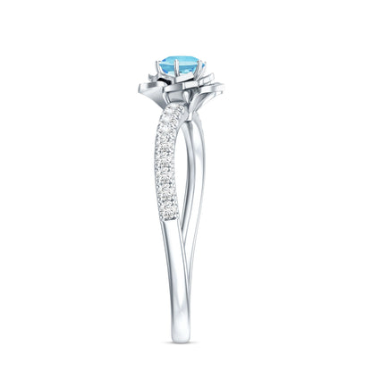 Floral Inspired Aquamarine Rose Engagement Ring with Diamond