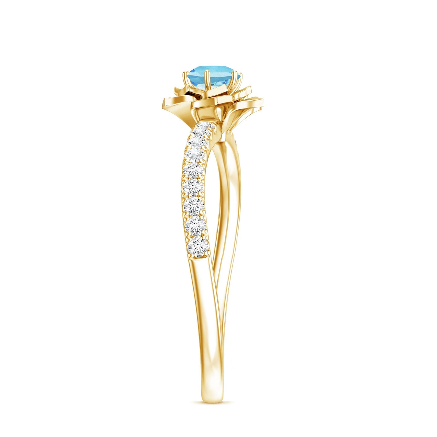 Floral Inspired Aquamarine Rose Engagement Ring with Diamond