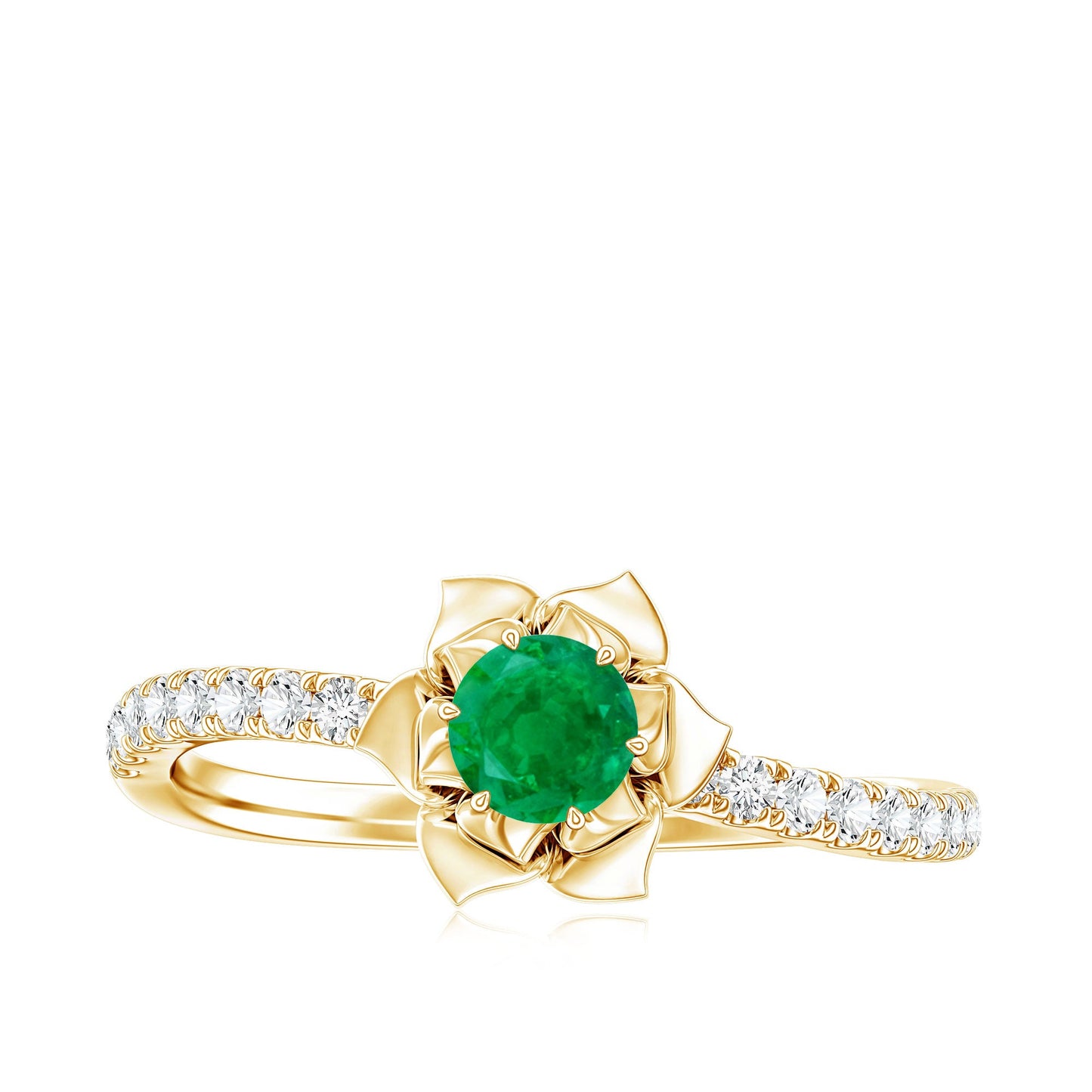 Genuine Emerald Flower Engagement Ring with Diamond